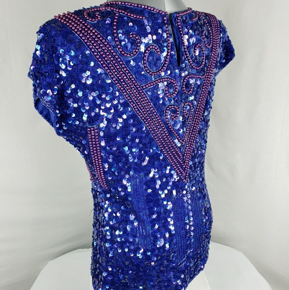 Vintage GUNIT Blue Sequin Blouse - Picture 6 of 8